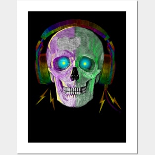 SKULL WITH HEADPHONES Posters and Art